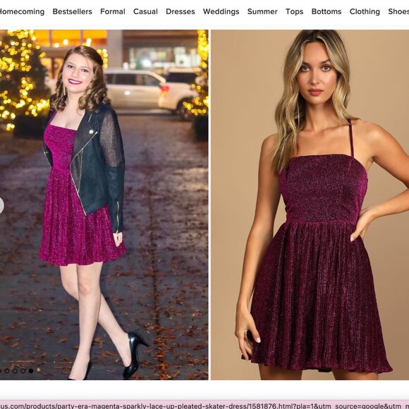 NWOT Lulus Magenta Glitter Mini Dress - Picture 2 of 6